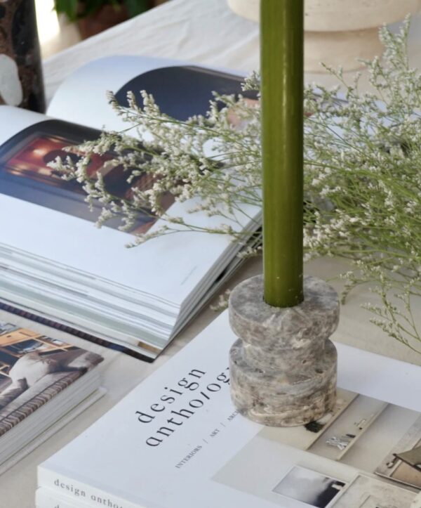 SALE Bobbin Candle Holder - Silver Travertine