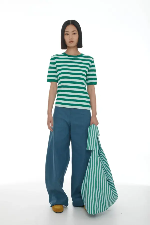 Ricochet Francisco Knit Tee - Mint + Green Stripe - Image 3