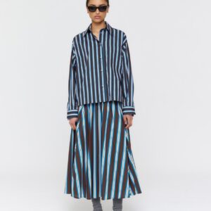 Ricochet Maria Skirt - Brown+Cobalt Stripe
